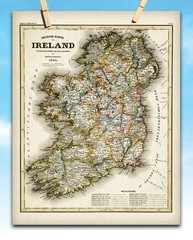 1844 Map of Ireland Vintage Poster 11×14, Antique Irish Counties Wall Art