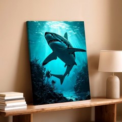 Canvas Great White Shark Ocean Underwater Coastal Home Room Elegant Boho Print