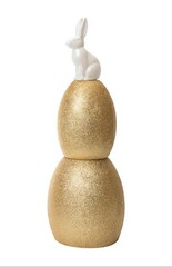 3 PC Gold Glitter Stackable Easter Eggs with White Bunny Blow Mold Spring Decor