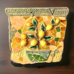 Vintage Italian Style Yellow Lemon Tree Hanging Wall Art Plaque 15″ x 15″