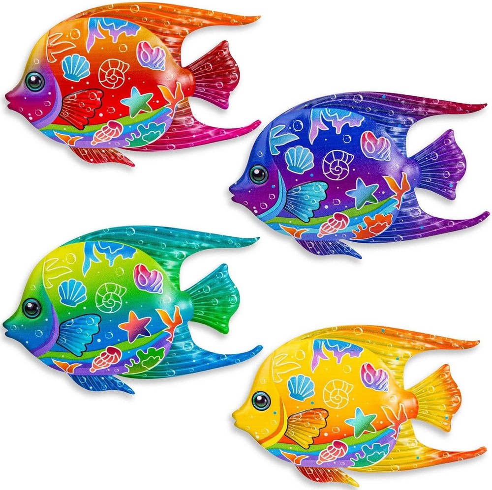 9 Inches Metal Fish Wall Art Coastal Beach Nautical Hanging Decor 4, Fish-A