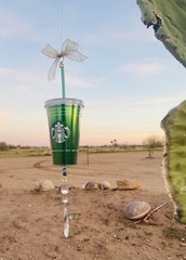 OOAK Starbucks Suncatcher Hanging Mobile Rainbow Swarovski Crystal Handmade