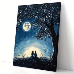 Canvas Art Framed Moon Tree Couple Starry Night Romantic Canvas Decor