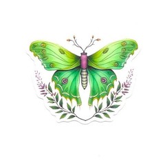Lime Floral Swallowtail Moth Vinyl Sticker Vintage Butterfly Insect Journal