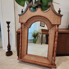 Vintage British Colonial Tradewinds Grandfathers Clock Bonnet Accent Wall Mirror