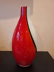 Vintage Red, White and Black Art Glass Vase