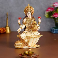 Goddess of Money & Wealth Lakshmi Marble Dust Idol Statue For Home Office Decor