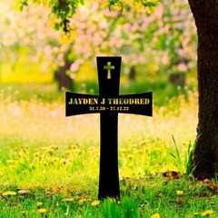 Custom Cross Memorial Metal Stake, Personalized Sympathy Garden Gift