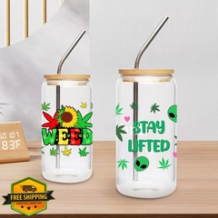 UV DTF Cup Wraps 8 Sheet Alien Leaf Tumbler Sticker Transfer 16oz Glass