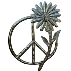 Peace Sign wih Sunflower, Handmade Metal Art 6.25″x4.5″
