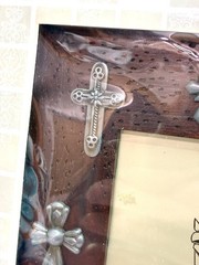 Wood & Silver Multi Silver Crosses Picture Frame Distressed Wood Photo Cross New