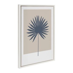 Sylvie Muted Tan and Blue Colorblock Botanical Palm Framed Canvas Wall Art by…