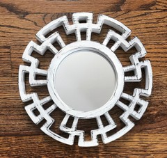Small Resin/Plastic Frame Antiqued White Wall Decor Accent Hanging Mirror 9.75″