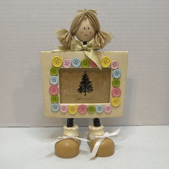Wood 3.5×2.5 Doll Button Novelty Photo Frame Portrait Rear-Loading Clear Glass