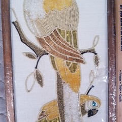 VTG MCM PQS Golden Parrot Golden Parrot Bead Art Wall Decor See Pics