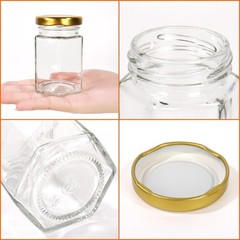 BIGIVACA 4 oz Hexagon Mini Glass Honey Jars with Wood Dippers,30 4 oz-30 pack
