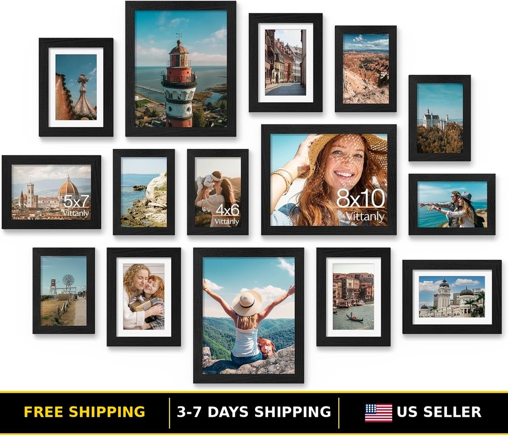 15 Pack Collage Picture Frames for Wall Decor & Tabletop – Mountable Multi