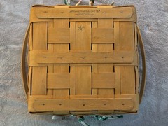 Longaberger Rectangular Basket w/ Riser & Wooden Lid & Floral Fabric Liner