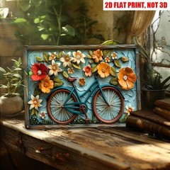 Vintage Flower Bicycle Tin Sign Farmhouse Home Wall Decor Art Garden Flower Gift