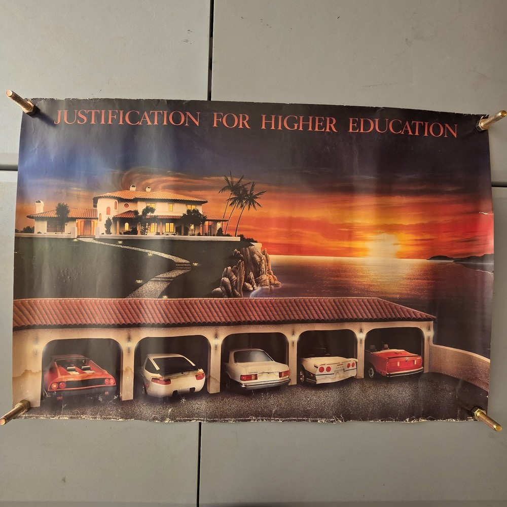 OG Print ’89 Justification For Higher Education Poster Exotic Cars, Ferrari BMW