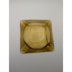 Amber Honey Colored Glass Ashtray Square Vintage Retro Vanity Decor 6 inches