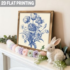 Vintage Blue Floral Bouquet Wooden Sign Rustic Farmhouse Decor for Bedroom Gift