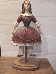 20» Hand Painted Wooden Folk Girl Art Doll Figurine Red Dress Vintage