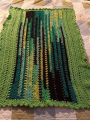 Handmade Crochet Striped Green Yellow Black lap Blanket Bordered