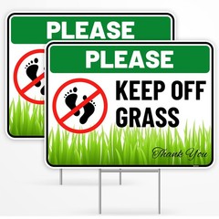 2PC Keep Off Grass Sign with Stake, 12 Inches by 9 Inches – Corrugated Plasti…