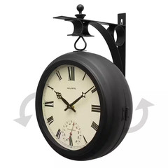 9-In. Indoor/Outdoor Double-Sided Hanging Clock with 360° Spin Functionality, Ir