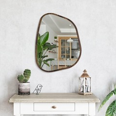 Asymmetrical Mirror Irregular Oval Wall Mirror Modern Wood Frame Unique Shape…
