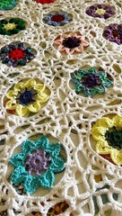 Colorful Fancy Granny Square w/ White Border Crochet Afghan Blanket Throw 50×100