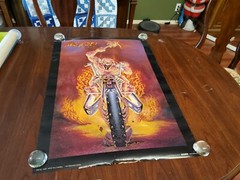 HELL RIDERS SKULL MOTORCYCLE POSTER FIRE 32X 22 1993