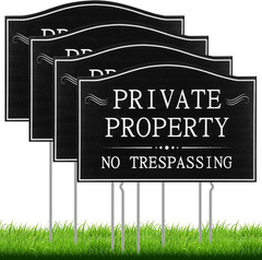 Maitys 4 Pcs Private Property No Trespassing Signs with 15 Metal Stakes 11.8 X 7