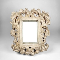 18th C Style Hand Carved Baroque Rococo Wooden Wall Mirror Antiqued White Gilt