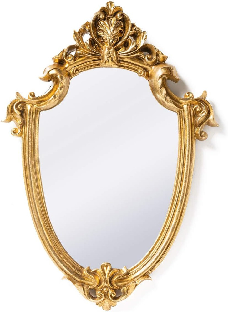 Vintage 11.6 X 9 Inch Very Small Decorative Wall Mirror Gold Shield Shape