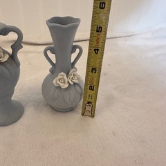 Flambro Bud Vase St Blue Good Matte Rose Detail Ceramic Decor Chip Rose Leaf Vtg