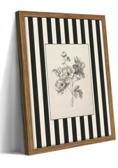 Framed Vintage Floral Wall Art, Black and White Stripes Flower Canvas Wall De…