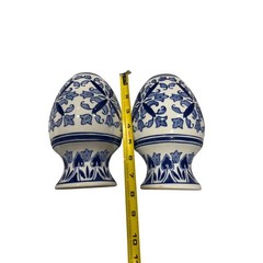 Vintage Blue and White Ceramic Wall Pocket Set Chinoiserie Floral Hanging Vases