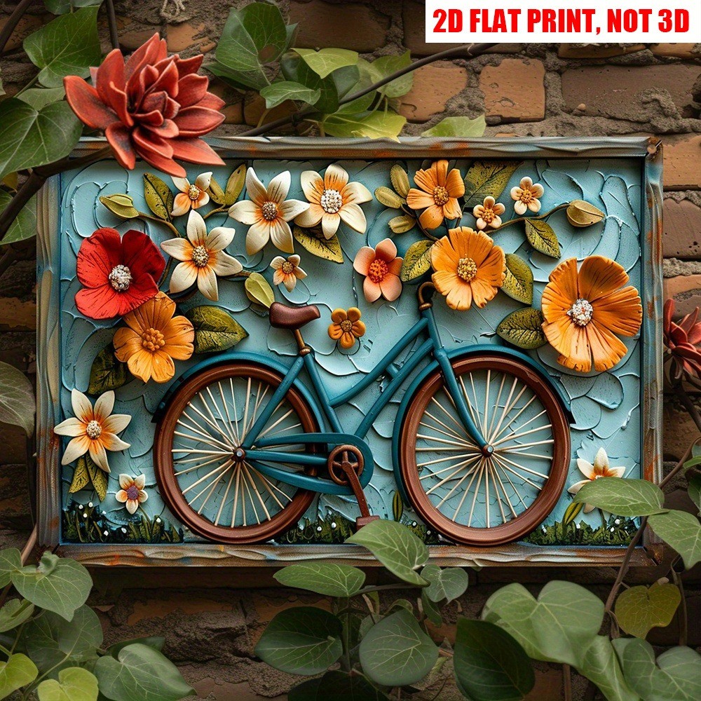 Vintage Flower Bicycle Tin Sign Farmhouse Home Wall Decor Art Garden Flower Gift