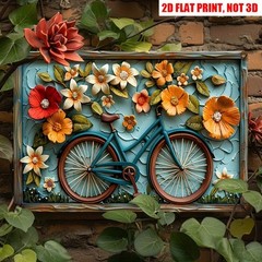 Vintage Flower Bicycle Tin Sign Farmhouse Home Wall Decor Art Garden Flower Gift