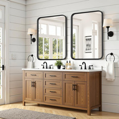Bathroom Mirror for Wall, 30X22 Inch Rectangle Mirror, Matte Black Metal Framed