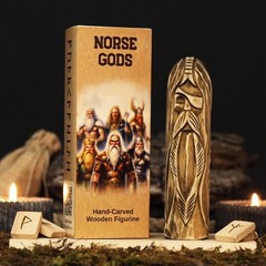 Wooden Odin Figurine Hand Carved Norse Viking God Altar Decor Birthday Gift 15cm