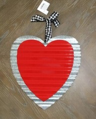Valentines Day Galvanized Rustic Metal Sign Double Heart Gingham Bow 11.8”x11.8”