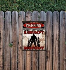 Warning Property Protected By A Grumpy Bigfoot 9″x12″ Metal Door Cryptid Sign