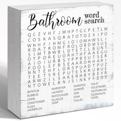 «Bathroom Word Search» Funny Wooden Box Sign, Humorous Restroom Decor Plaque