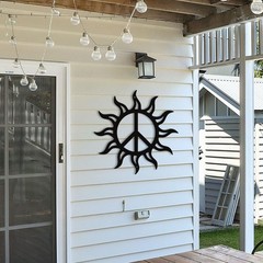 Peace Sign Metal Wall Art Sun Decor Retro Hippie Patio Yard Gift