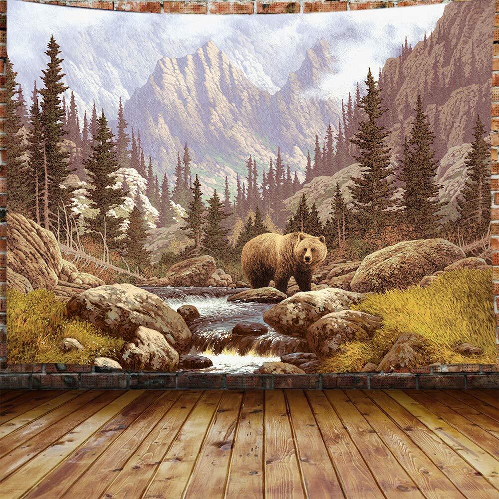 Painting Brown Bear Extra Large Tapestry Wall Hanging Wildlife Fabric Room Decor