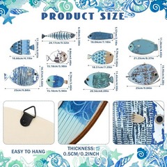 10 Pcs Fish Wall Decor Wooden School of Fish Wall Hanging Decor Wood Beach Wa…