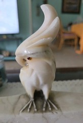 Vtg Italy Pair HAND CARVED 7″ Bookends Alabaster Marble Cockatoo/Parrots Read!!